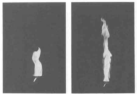 kerosene fire with and without swirl-introducing equipment